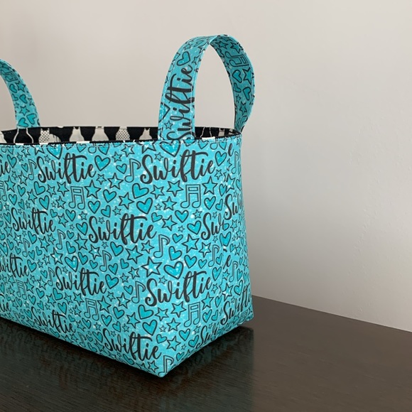 Swiftie Fabric Basket in Aqua and Turquoise Blue Taylor Swift Fabric and Cat - Picture 6 of 11